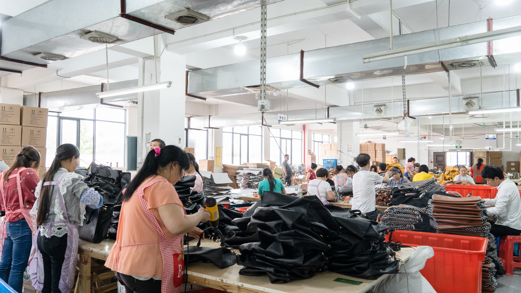Workers making bags at the factory